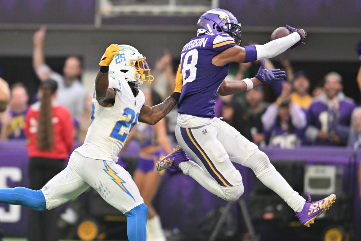 Vikings receiver Justin Jefferson is having an historic season after three consecutive games of nearly 150-plus yards, including 149 yards and a touchdown against the Chargers in Week 3.